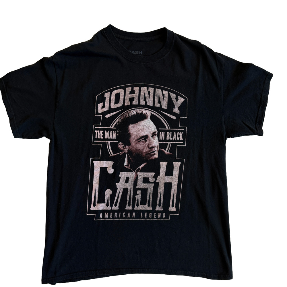 Johnny Cash The Man In Black American Legend Black T-Shirt Size L Unisex